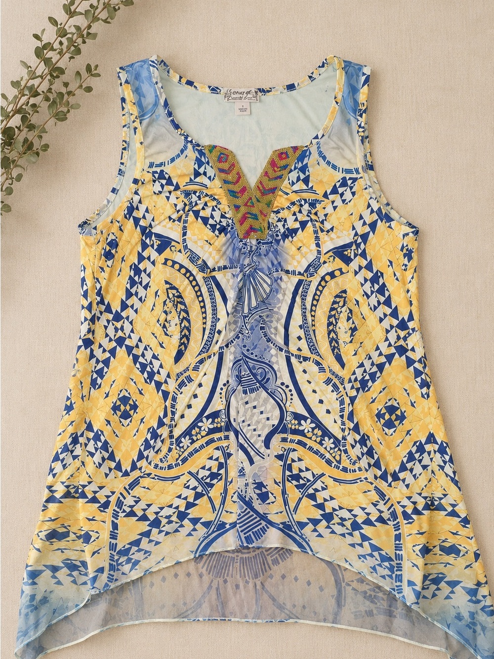 Energe Mixed Media Sleeveless Boho Tunic Tank Top Sequins Women’s M